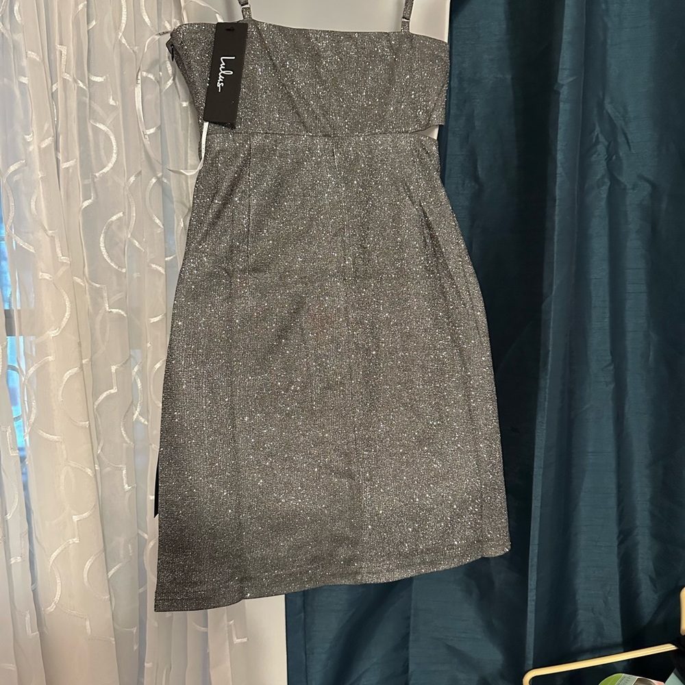 Sparkling Gray Spaghetti strap Dress - Picture 3 of 6